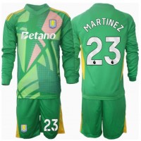 Camisa de Futebol Aston Villa Emiliano Martinez #23 Goleiro Equipamento Principal Infantil 2024-25 Manga Comprida (+ Calças curtas)